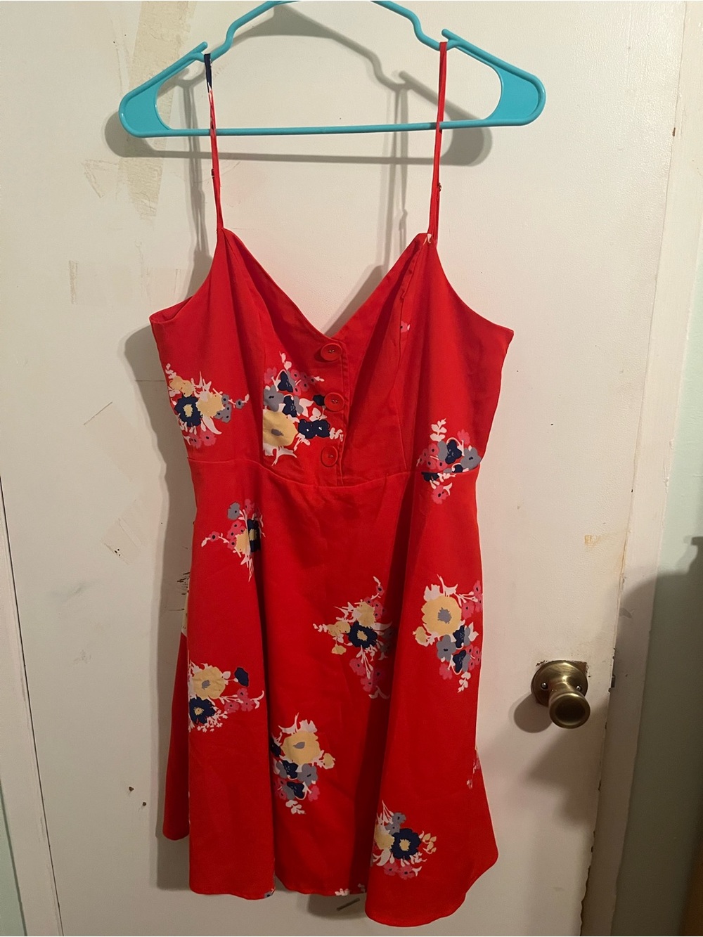 Modcloth coral Floral Spaghetti Strap Dress